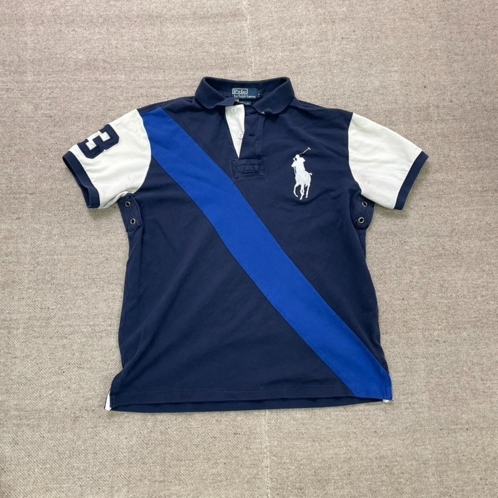 Vintage Polo Ralph Lauren polo shirt mens large blue 1990s big pony strip